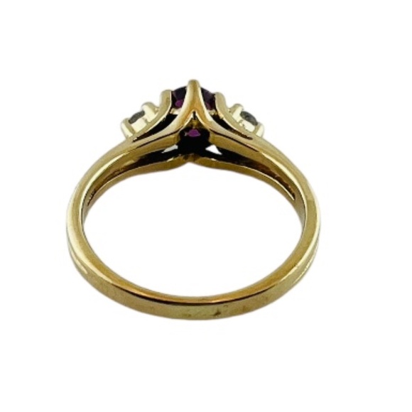 14K Yellow Gold Rhodolite Garnet and Diamond 3 Stone Ring #15991 - Picture 9 of 11